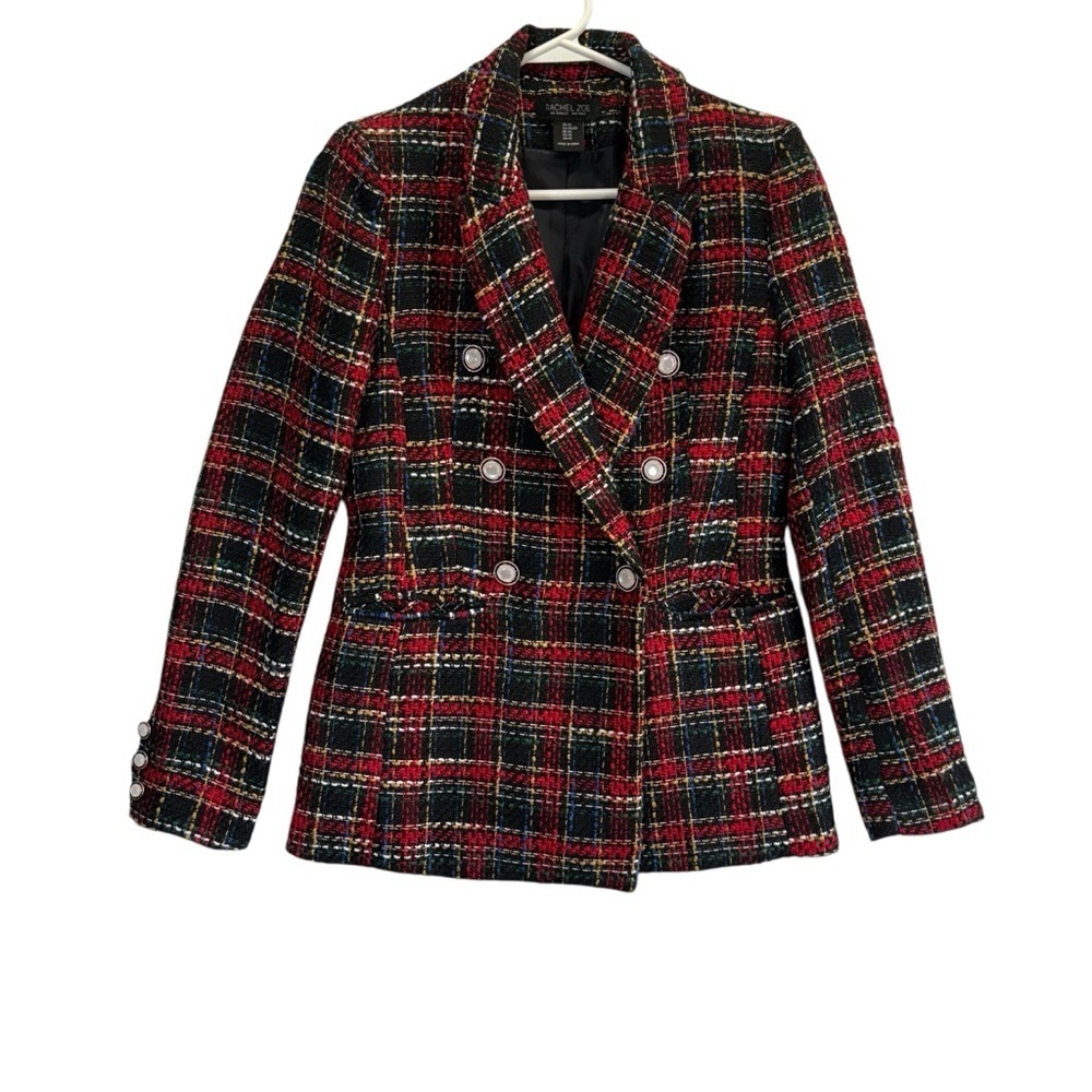 Rachel Zoe Women's Double-Breasted Red and Black Plaid Jacket
Size XS